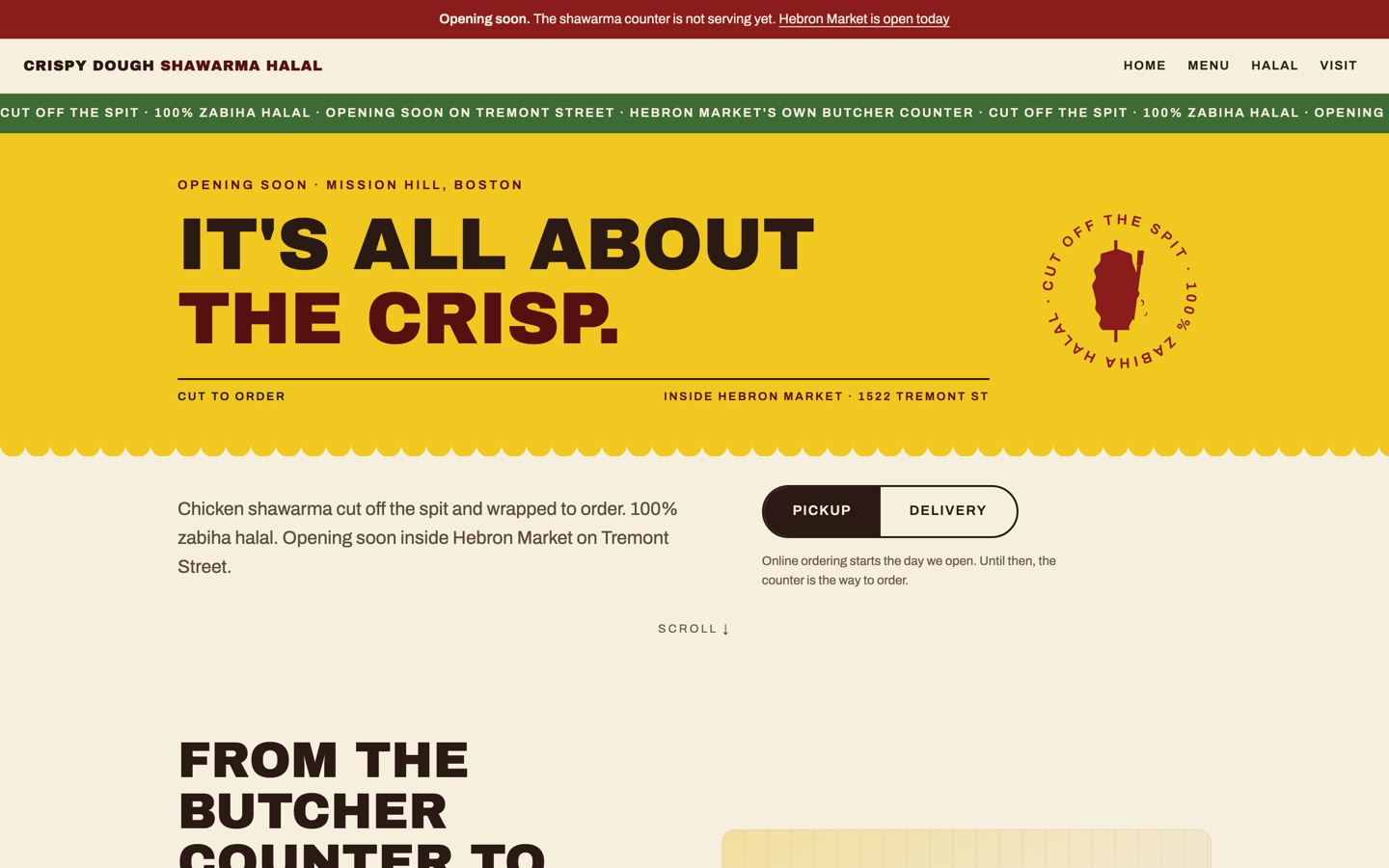 The Crispy Dough Shawarma website homepage